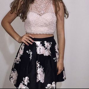 blush pink and black formal dress